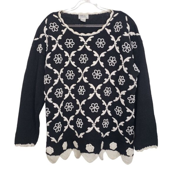 All Points Beaded Embroidered Sweater Vintage Floral Knit Womens Size Medium - Picture 1 of 10